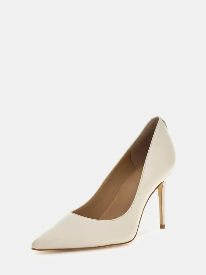 Women Rica Real Leather Court Shoes Cream Guess Heels