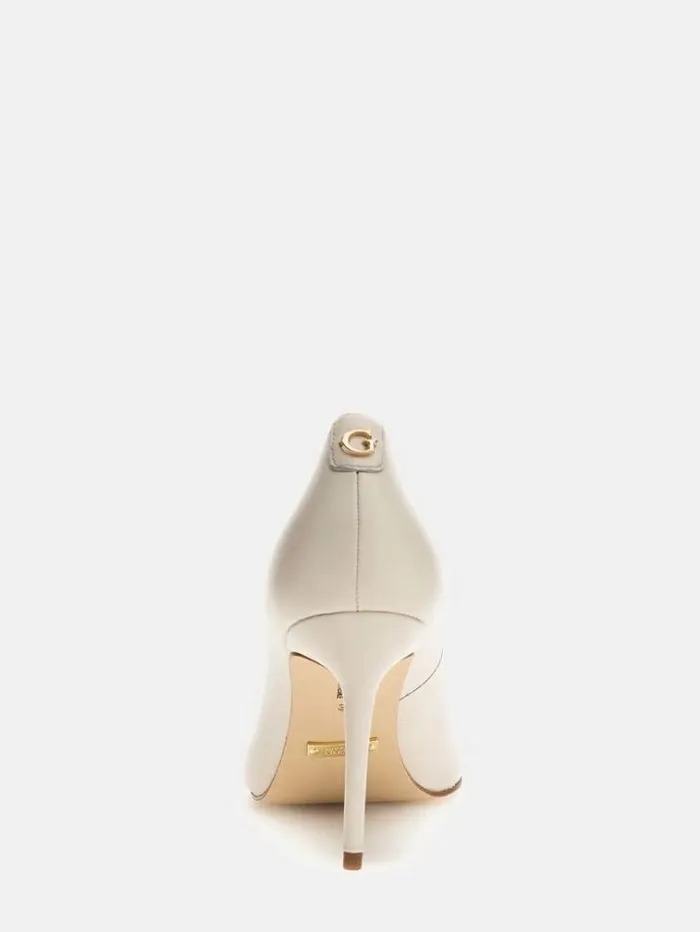 Women Rica Real Leather Court Shoes Cream Guess Heels