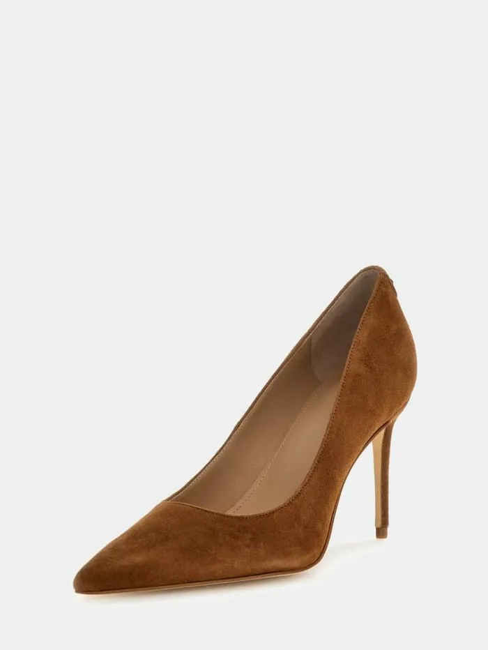 Women Rica Suede Court Shoes Brown Guess Heels