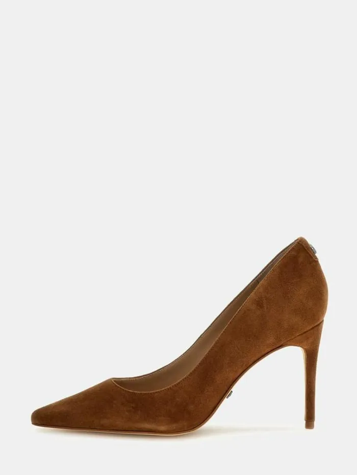 Women Rica Suede Court Shoes Brown Guess Heels