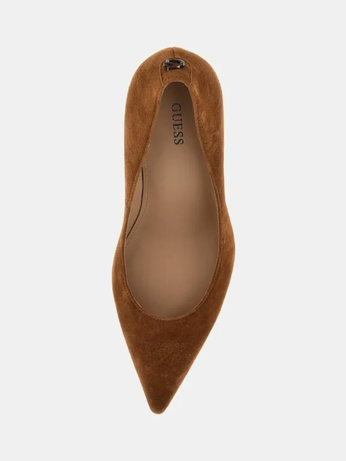 Women Rica Suede Court Shoes Brown Guess Heels