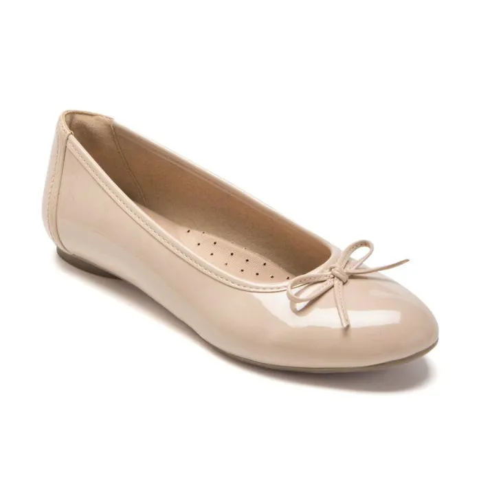 Women Rockport Flats Reagan Ballet Flat Neutral Beige Patent Synthetic