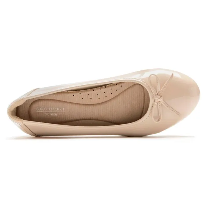 Women Rockport Flats Reagan Ballet Flat Neutral Beige Patent Synthetic