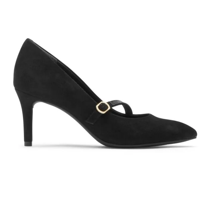 Women Rockport Heels Total Motion 75mm Heeled Mary Jane Black Suede Glam Women Rockport Heels Total Motion 75mm Heeled Mary Jane Black Suede Glam