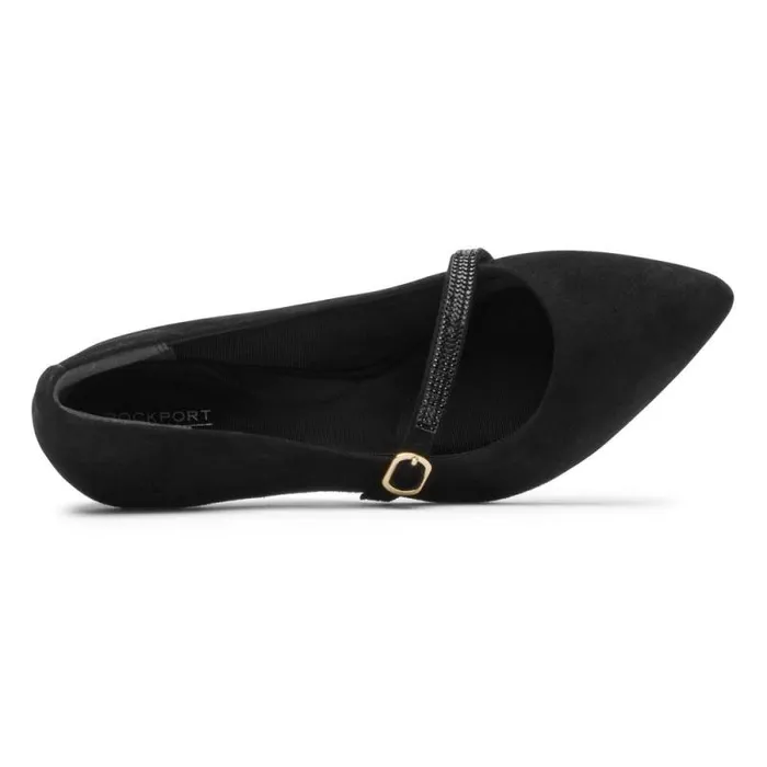 Women Rockport Heels Total Motion 75mm Heeled Mary Jane Black Suede Glam Women Rockport Heels Total Motion 75mm Heeled Mary Jane Black Suede Glam