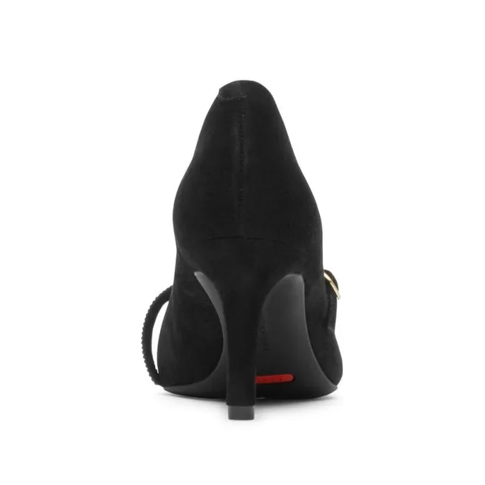Women Rockport Heels Total Motion 75mm Heeled Mary Jane Black Suede Glam Women Rockport Heels Total Motion 75mm Heeled Mary Jane Black Suede Glam
