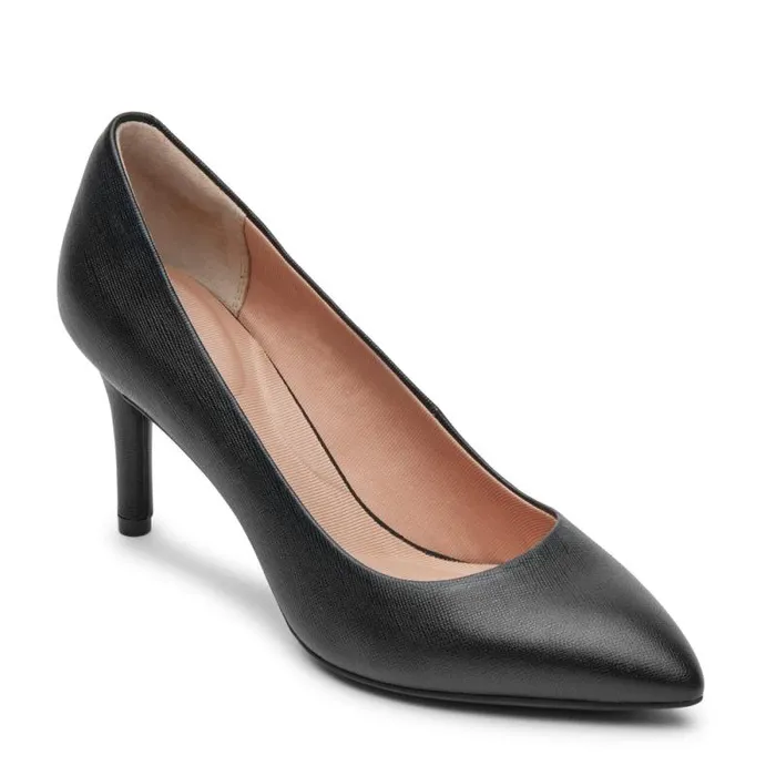 Women Rockport Heels Total Motion 75mm Pointed Toe Heel Black Texture Leather
