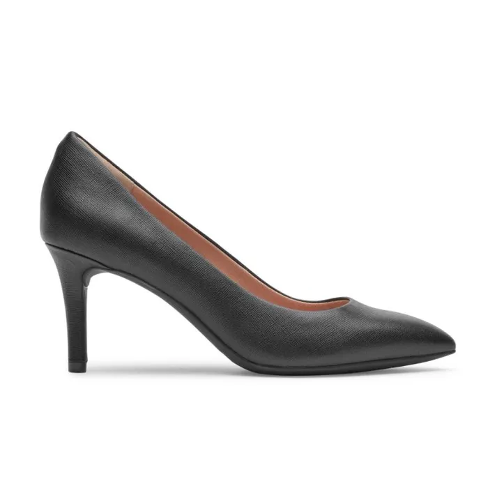 Women Rockport Heels Total Motion 75mm Pointed Toe Heel Black Texture Leather Women Rockport Heels Total Motion 75mm Pointed Toe Heel Black Texture Leather