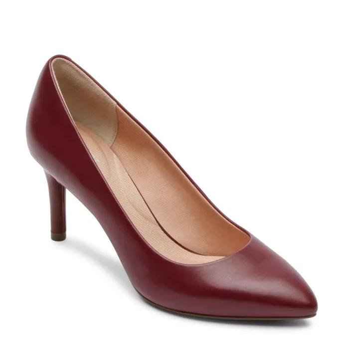 Women Rockport Heels Total Motion 75mm Pointed Toe Heel Cranberry Leather