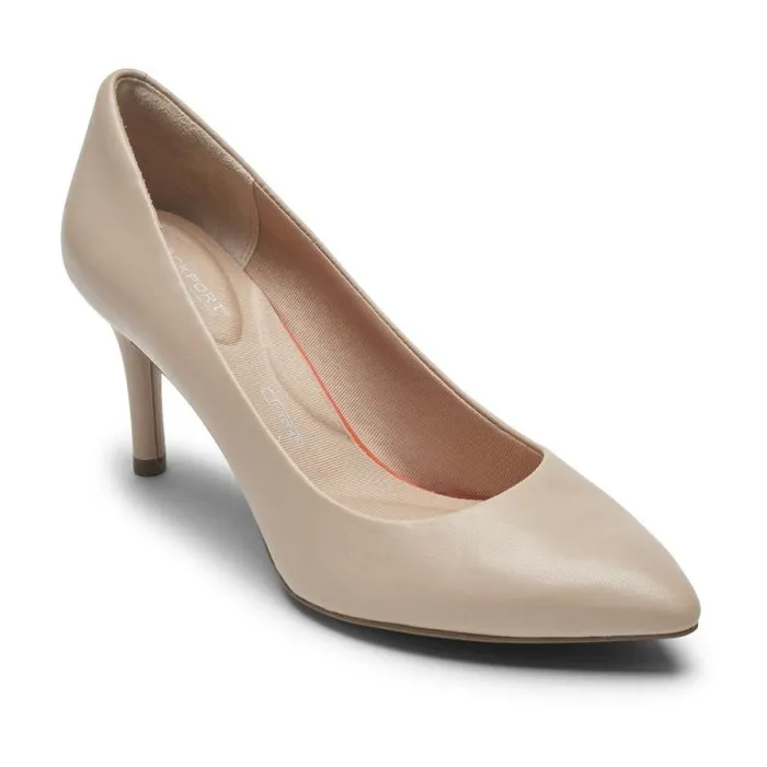 Women Rockport Heels Total Motion 75mm Pointed Toe Heel Neutral Beige Leather