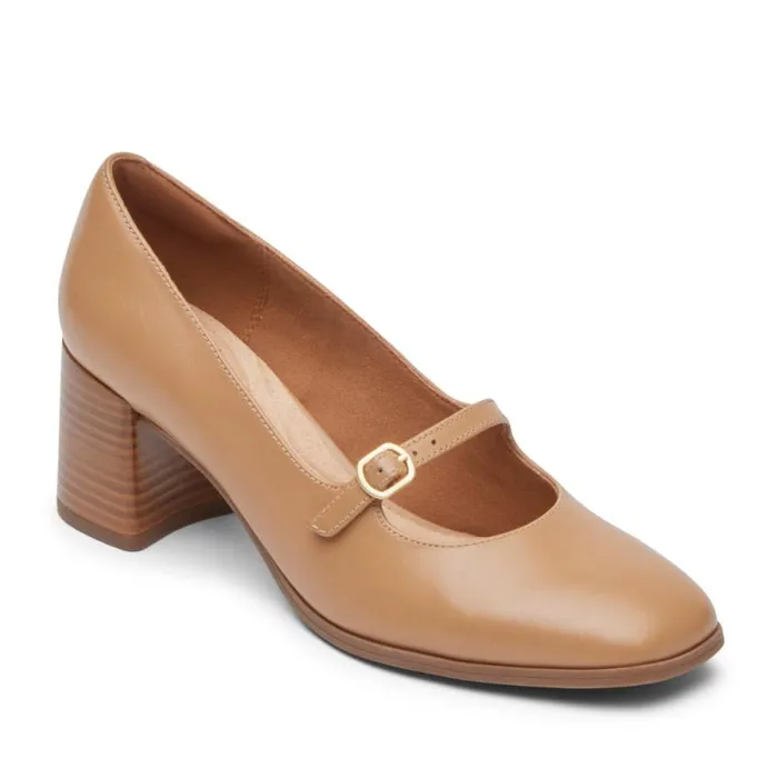 Women Rockport Heels Violetta Mary Jane Mocha Latte Leather
