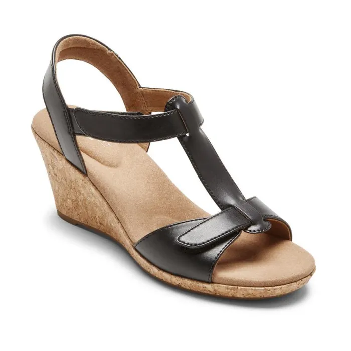 Women Rockport Sandals and Wedges Blanca TStrap Sandal Black