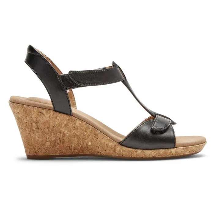 Women Rockport Sandals and Wedges Blanca TStrap Sandal Black