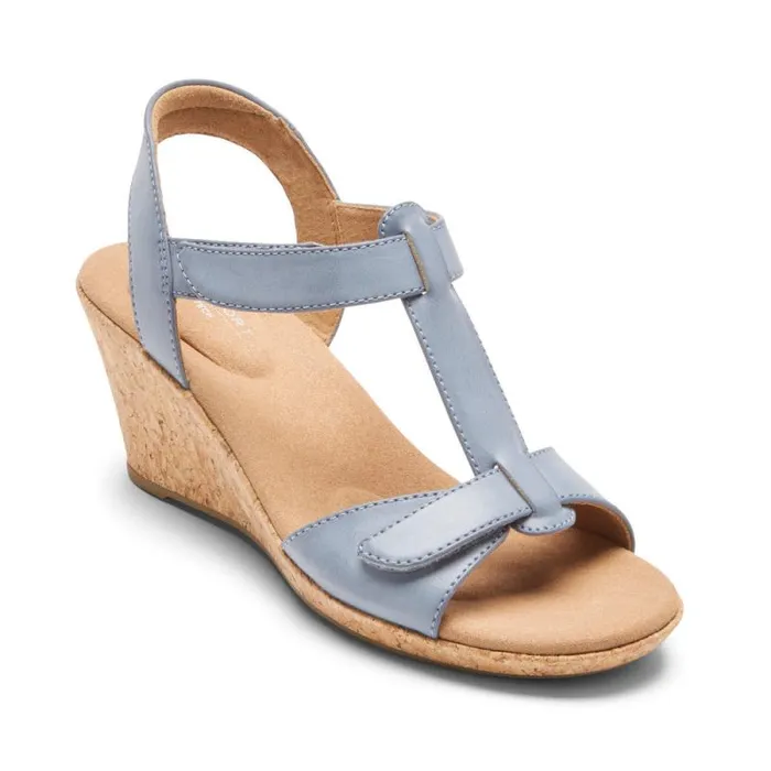 Women Rockport Sandals and Wedges Blanca TStrap Sandal Blue Chambray