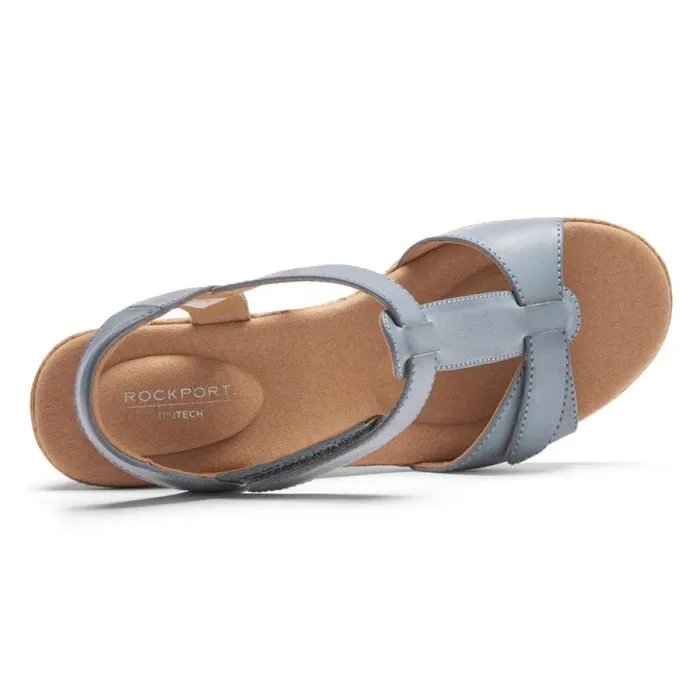 Women Rockport Sandals and Wedges Blanca TStrap Sandal Blue Chambray