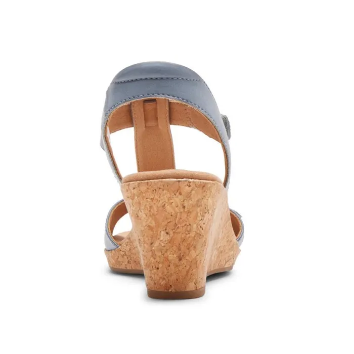 Women Rockport Sandals and Wedges Blanca TStrap Sandal Blue Chambray