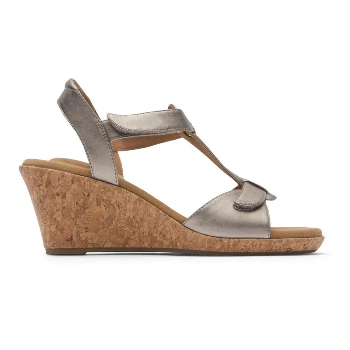 Women Rockport Sandals and Wedges Blanca TStrap Sandal Taupe Metallic