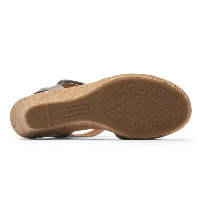 Women Rockport Sandals and Wedges Blanca TStrap Sandal Taupe Metallic