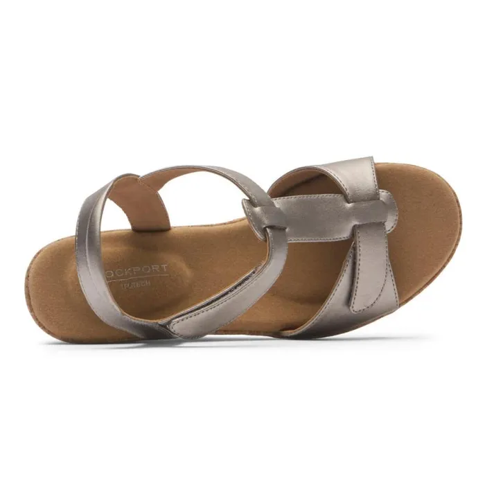 Women Rockport Sandals and Wedges Blanca TStrap Sandal Taupe Metallic