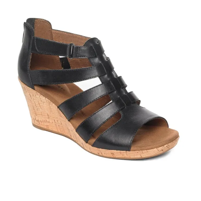 Women Rockport Sandals and Wedges Briah Gladiator Sandal Black Leather
