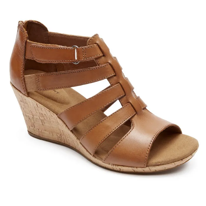 Women Rockport Sandals and Wedges Briah Gladiator Sandal Dark Tan Leather