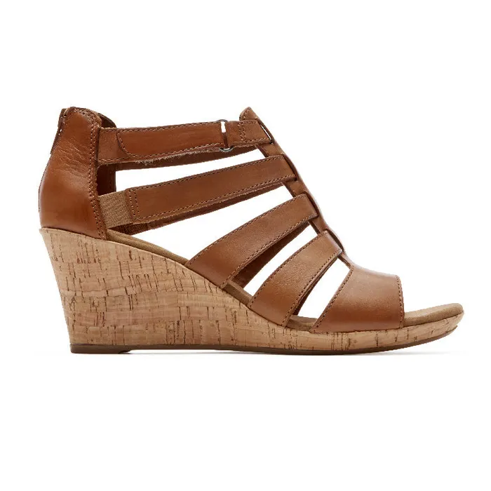 Women Rockport Sandals and Wedges Briah Gladiator Sandal Dark Tan Leather