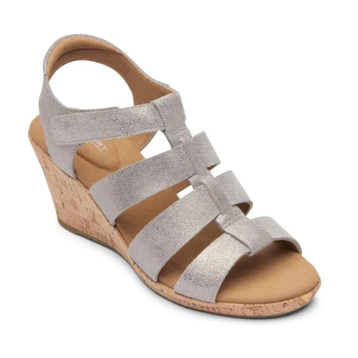 Women Rockport Sandals and Wedges Briah New Gladiator Sandal Taupe Metallic