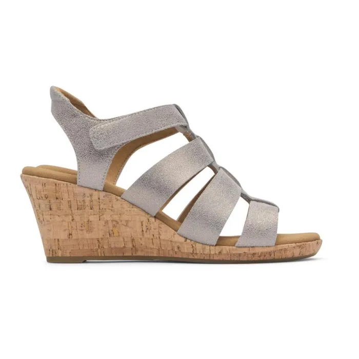 Women Rockport Sandals and Wedges Briah New Gladiator Sandal Taupe Metallic