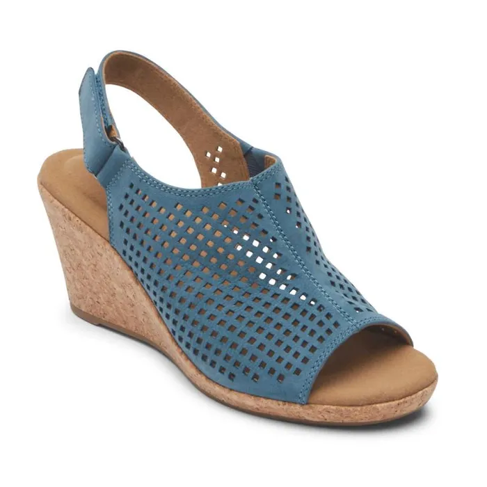 Women Rockport Sandals and Wedges Briah Perforated Slingback Sandal Bluestone Women Rockport Sandals and Wedges Briah Perforated Slingback Sandal Bluestone