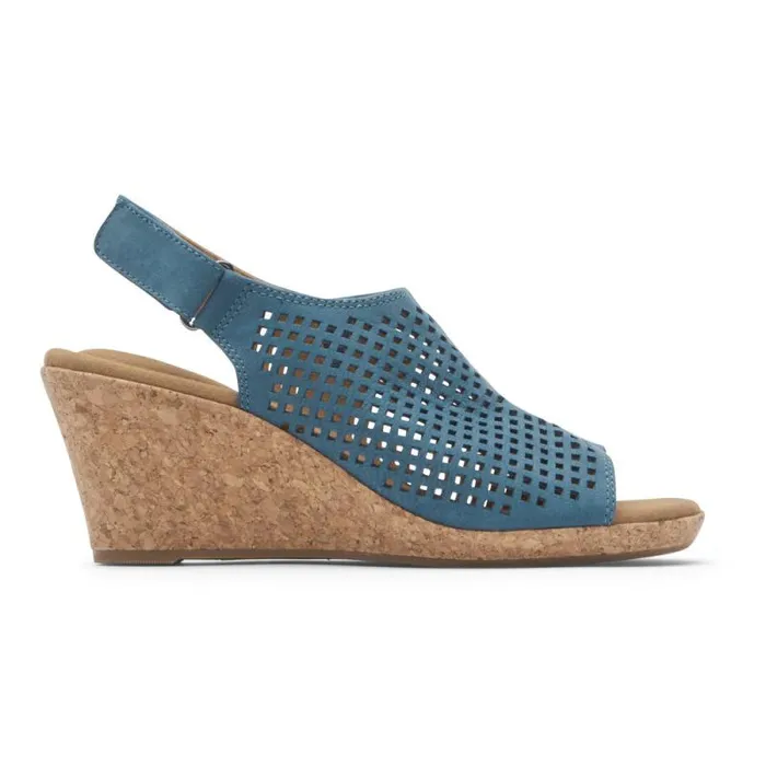 Women Rockport Sandals and Wedges Briah Perforated Slingback Sandal Bluestone