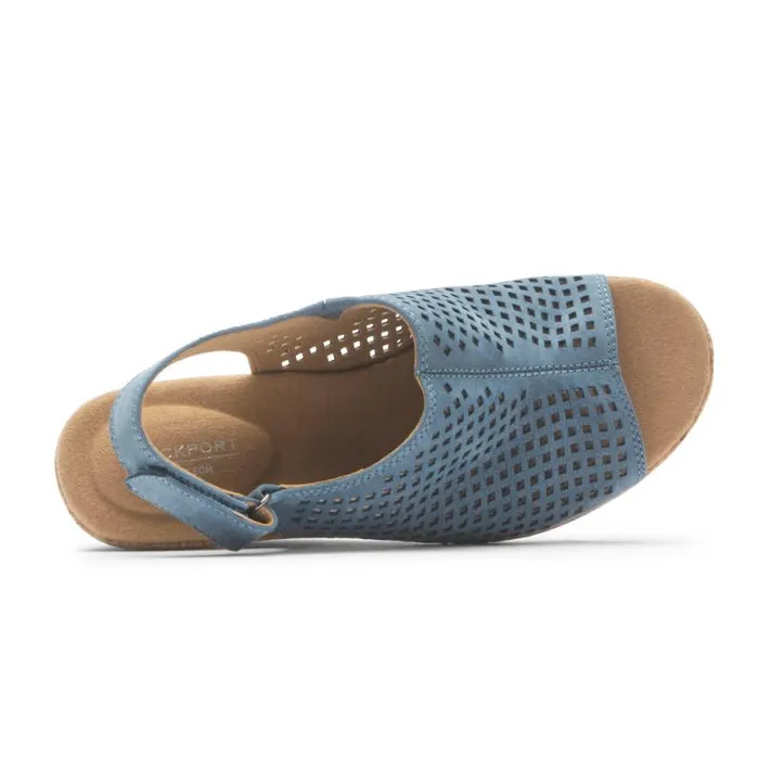 Women Rockport Sandals and Wedges Briah Perforated Slingback Sandal Bluestone