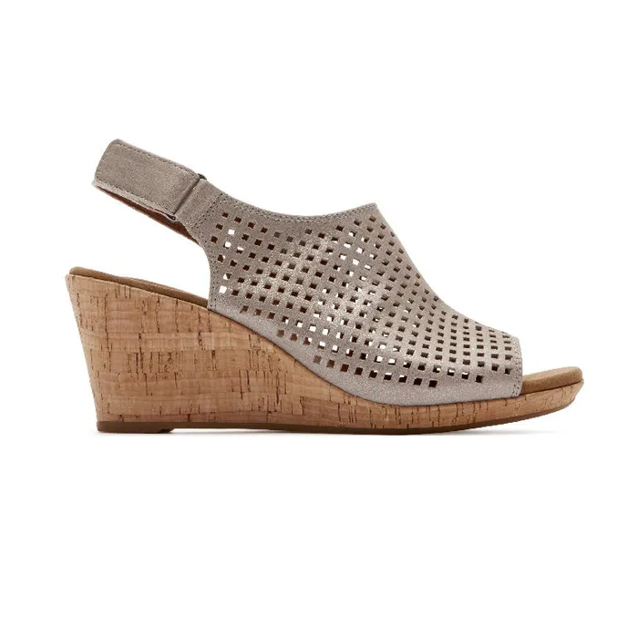 Women Rockport Sandals and Wedges Briah Perforated Slingback Sandal Multi Khaki Leather