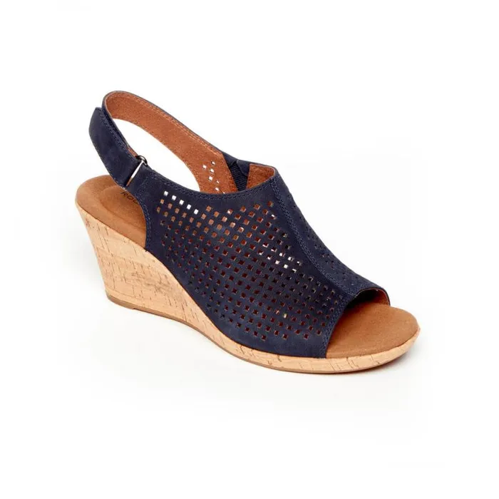 Women Rockport Sandals and Wedges Briah Perforated Slingback Sandal Navy