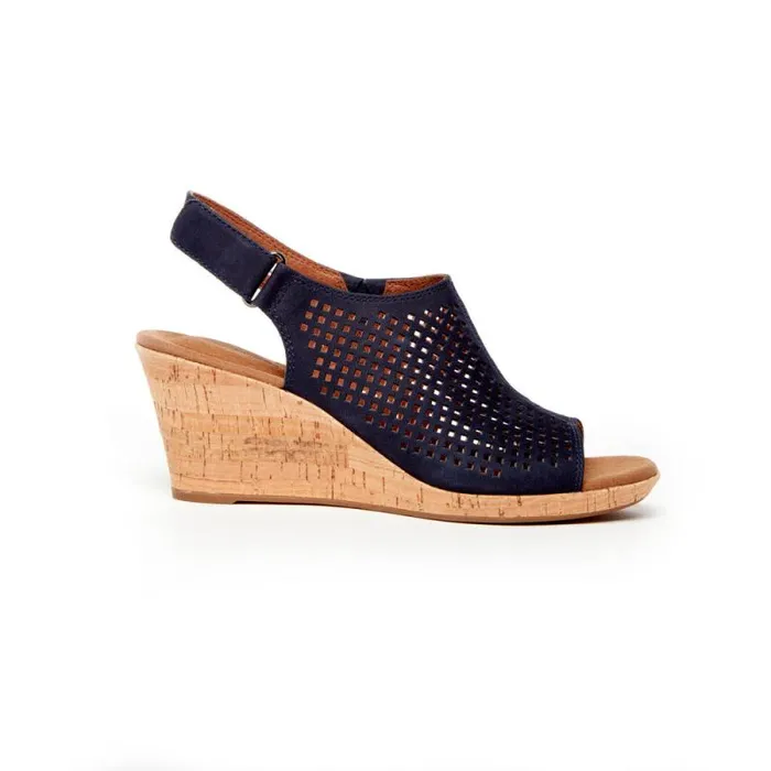 Women Rockport Sandals and Wedges Briah Perforated Slingback Sandal Navy