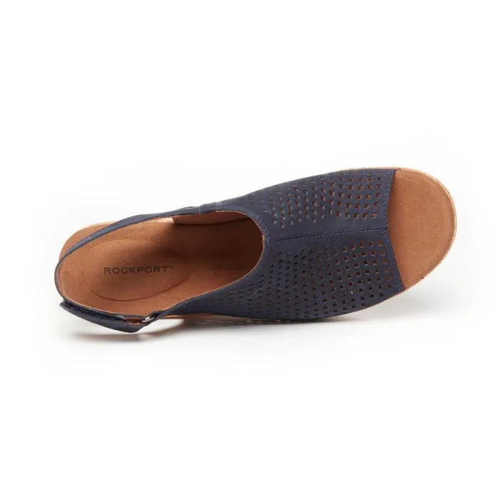 Women Rockport Sandals and Wedges Briah Perforated Slingback Sandal Navy