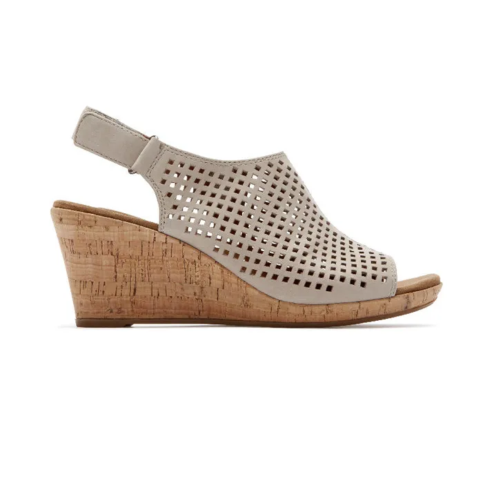 Women Rockport Sandals and Wedges Briah Perforated Slingback Sandal Taupe Leather