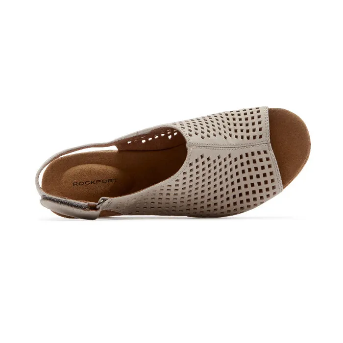 Women Rockport Sandals and Wedges Briah Perforated Slingback Sandal Taupe Leather