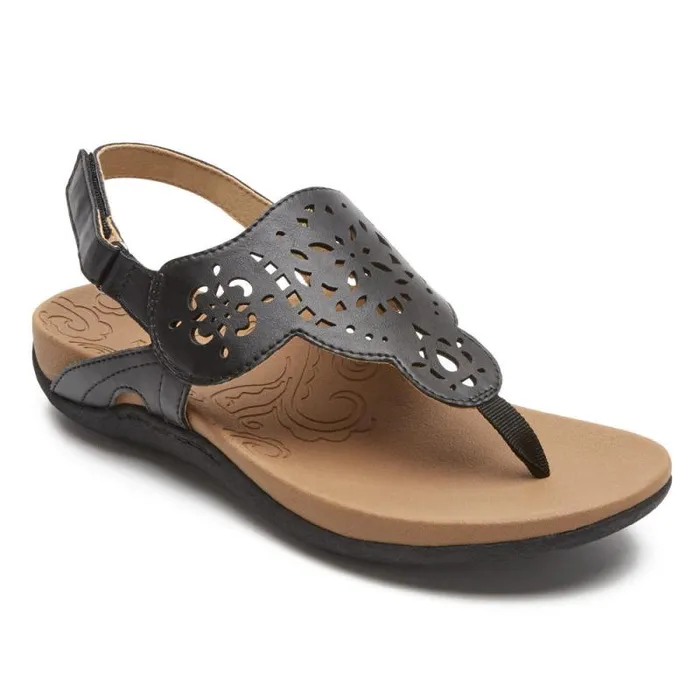Women Rockport Sandals and Wedges Ridge Circle Cutout Thong Black