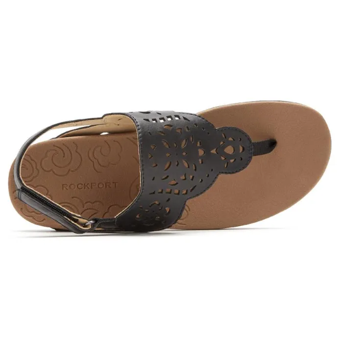 Women Rockport Sandals and Wedges Ridge Circle Cutout Thong Black