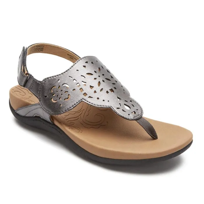 Women Rockport Sandals and Wedges Ridge Circle Cutout Thong Pewter