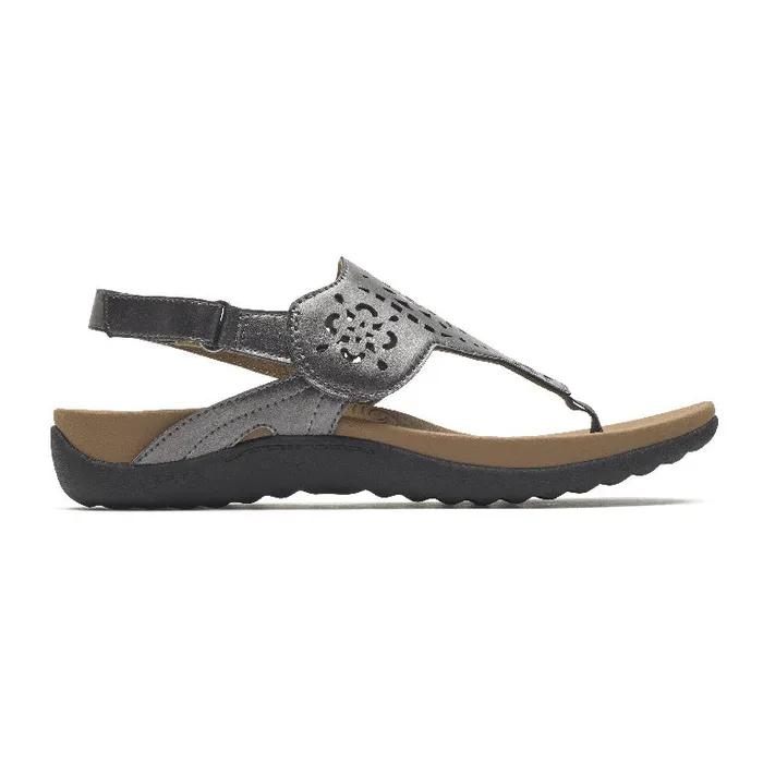Women Rockport Sandals and Wedges Ridge Circle Cutout Thong Pewter