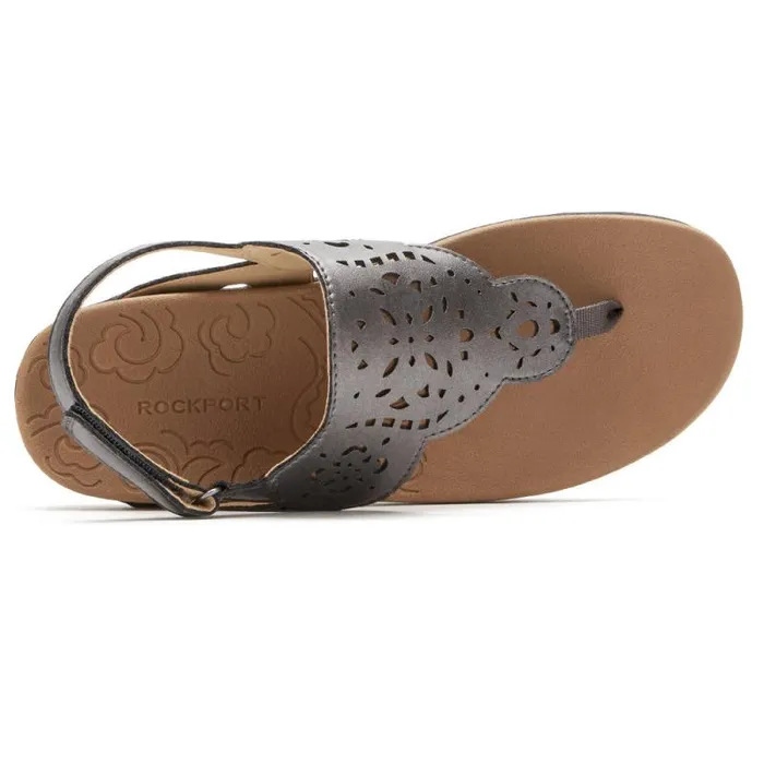 Women Rockport Sandals and Wedges Ridge Circle Cutout Thong Pewter