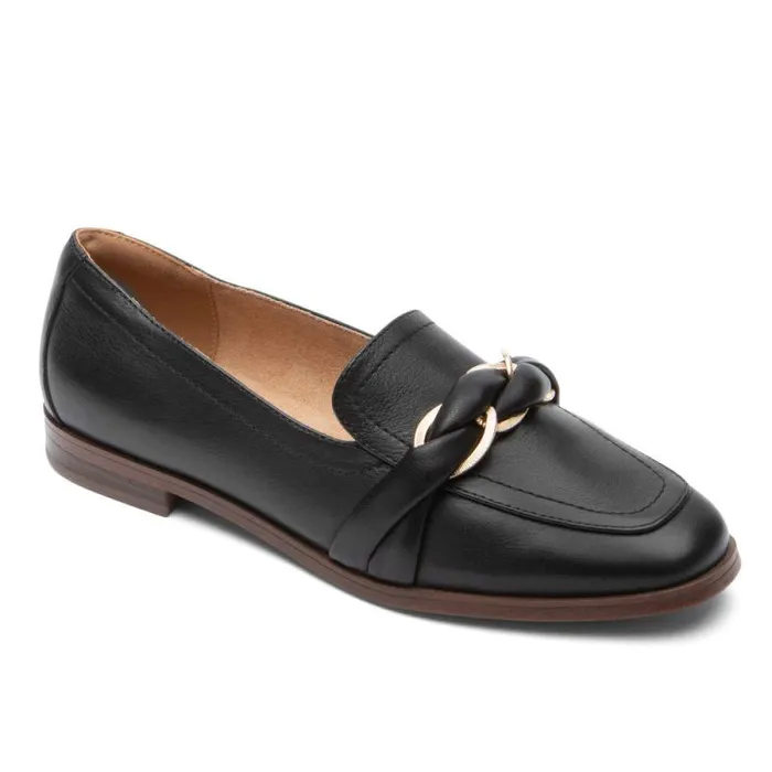 Women Rockport SlipOns Susana Woven Chain Loafer Black Lthr