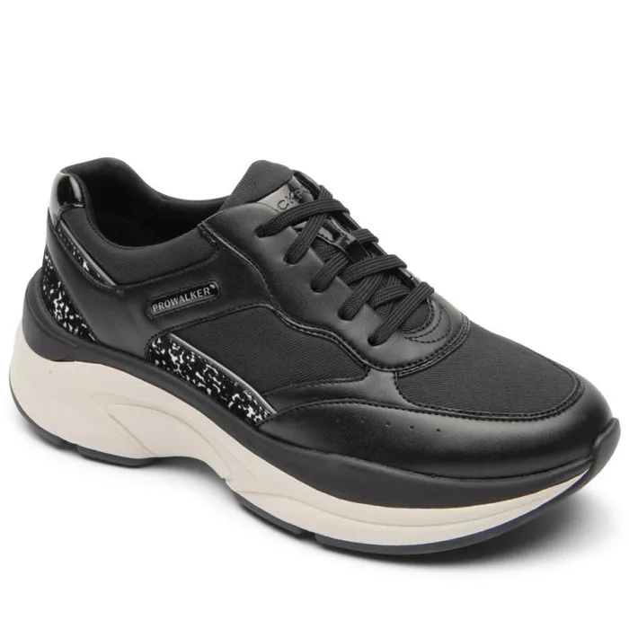 Women Rockport Sneakers Prowalker Eco Sneaker Black Leather Eco