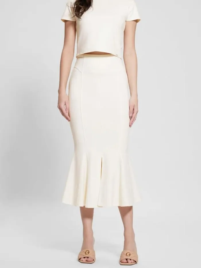 Women Ruffled Midi Skirt White Guess Skirts And Shorts