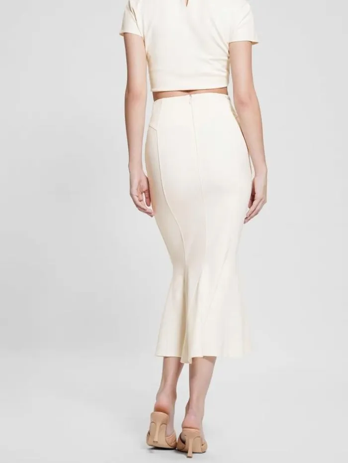 Women Ruffled Midi Skirt White Guess Skirts And Shorts
