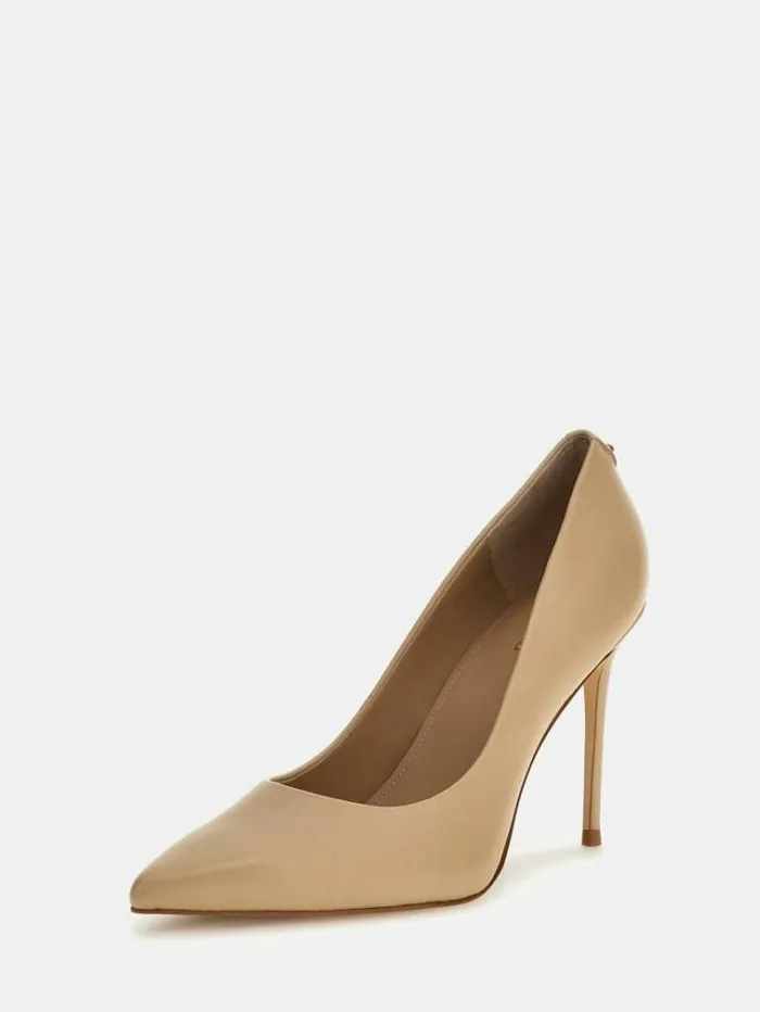 Women Sabalia Real Leather Court Shoes Beige Guess Heels