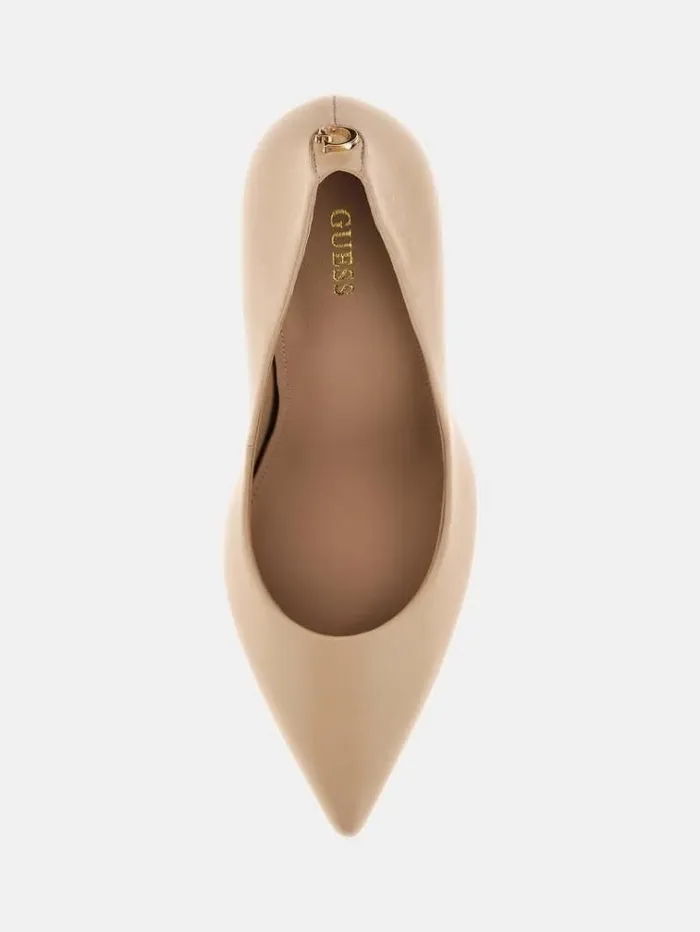 Women Sabalia Real Leather Court Shoes Beige Guess Heels