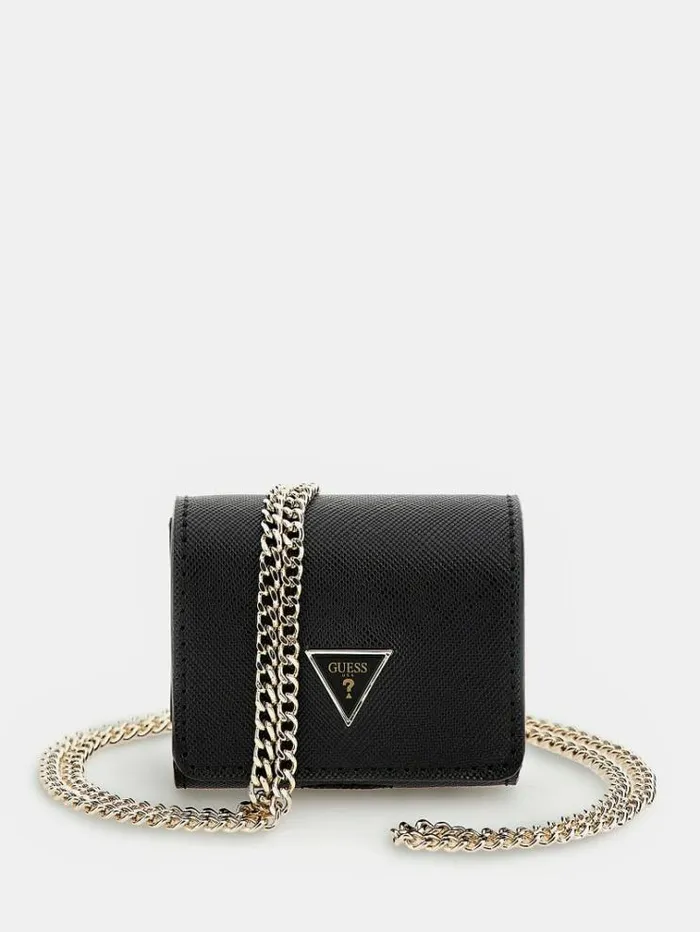 Women Saffiano Airpods Case Black Guess High Tech Accessories And Keychains