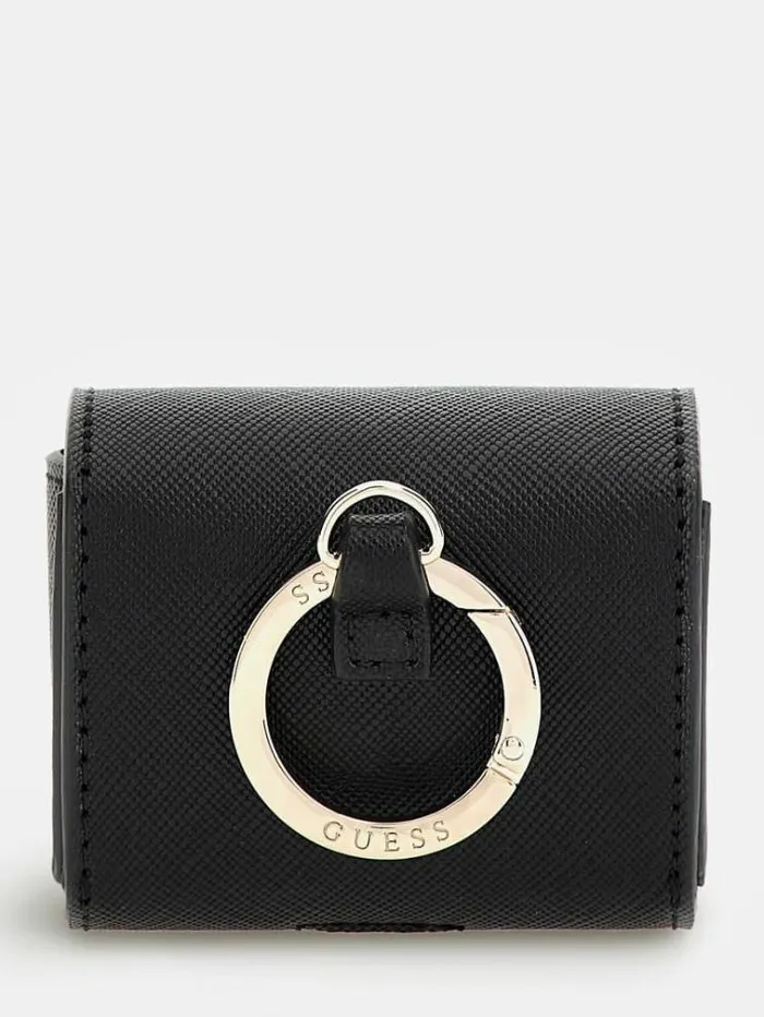 Women Saffiano Airpods Case Black Guess High Tech Accessories And Keychains